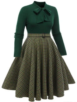 [Plus Size] Dark Green 1950s Plaid Knitting Dress -Candi Clothing Shop 2 5000fd13 cc7d 4916 8418 1b12ce1e7826
