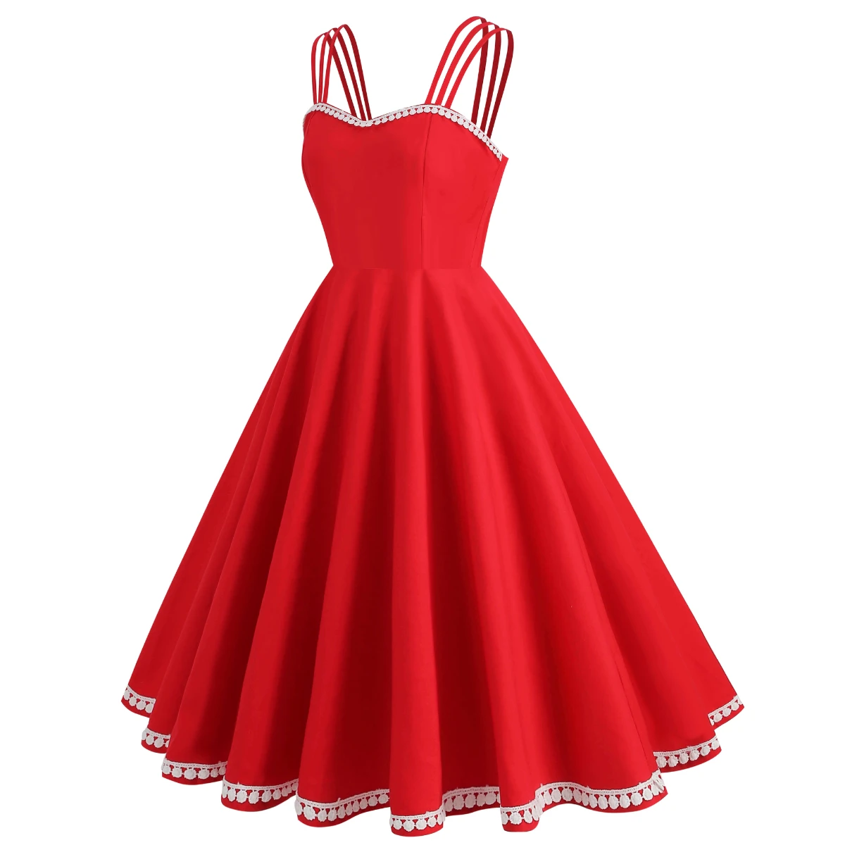 Red 1950s Lace Strap Swing Dress 2 Red 1950s Lace Strap Swing Dress - Image 2