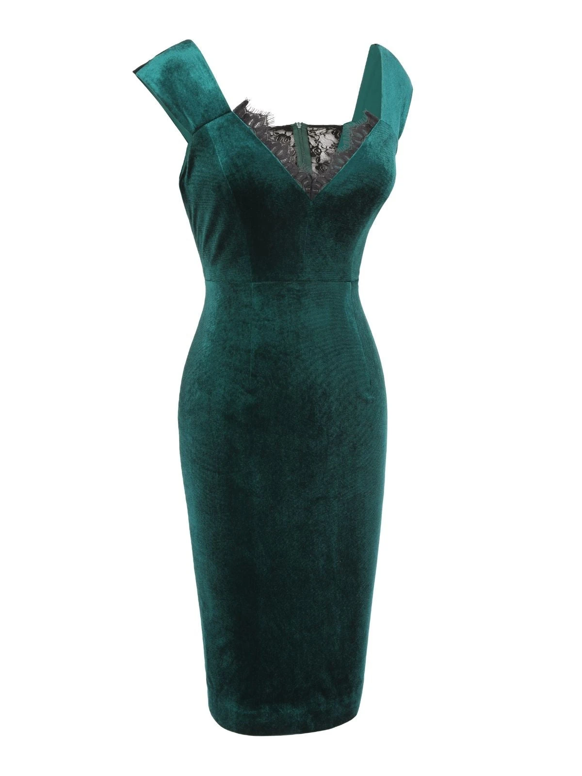 Green 1960s Velvet Lace Patchwork Dress 2 Green 1960s Velvet Lace Patchwork Dress - Image 2