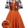 Orange 1950s Cape Pumpkin Swing Dress