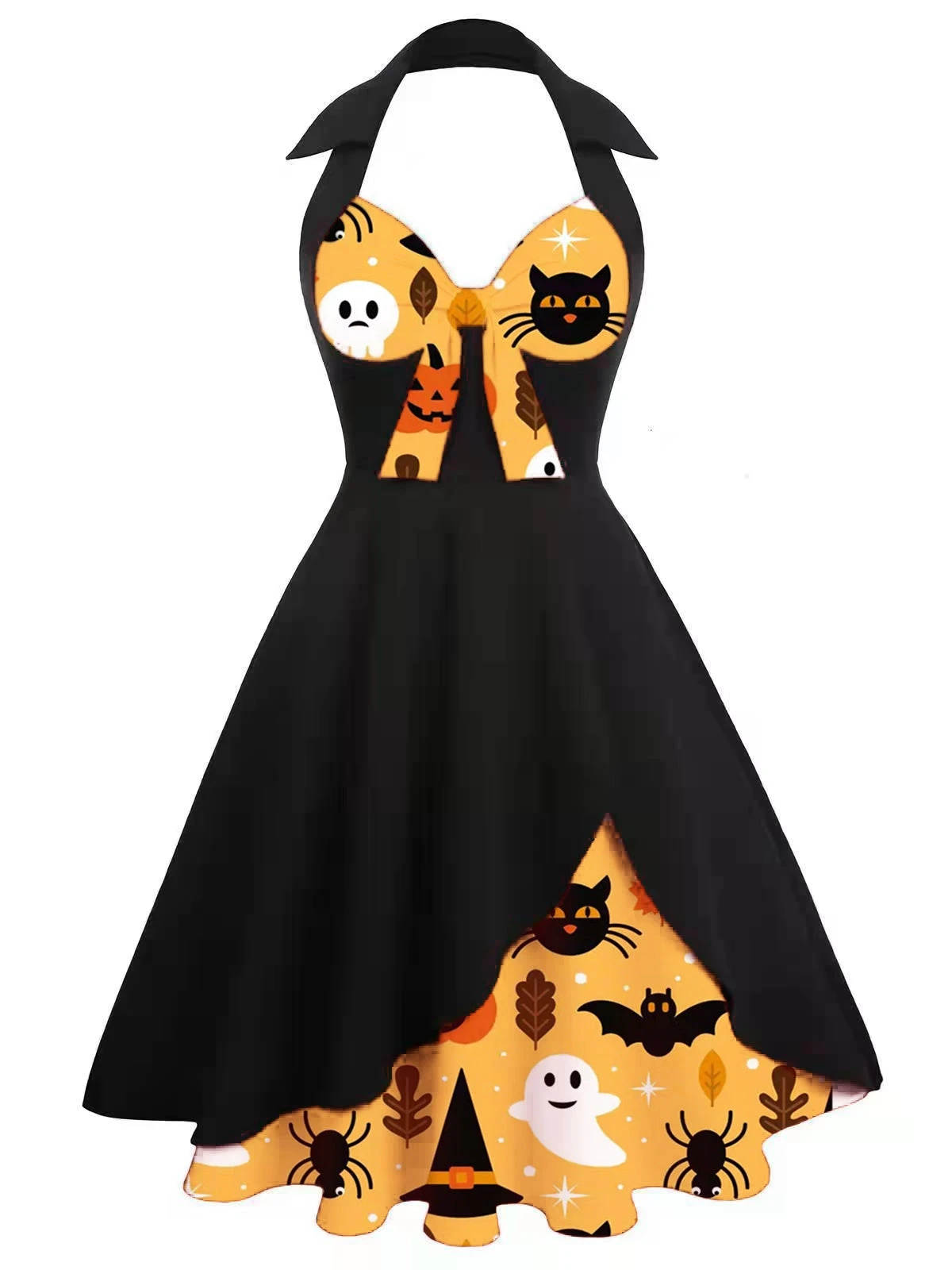 1950s Bow Halter Patchwork Swing Dress 1 1950s Bow Halter Patchwork Swing Dress