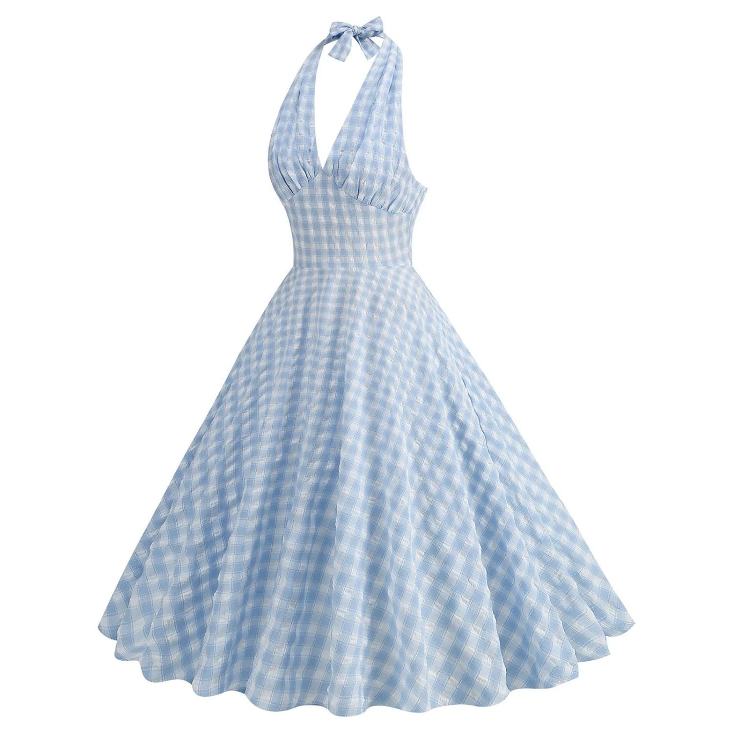 Blue 1950s Halter Plaid Swing Dress 2 Blue 1950s Halter Plaid Swing Dress - Image 2