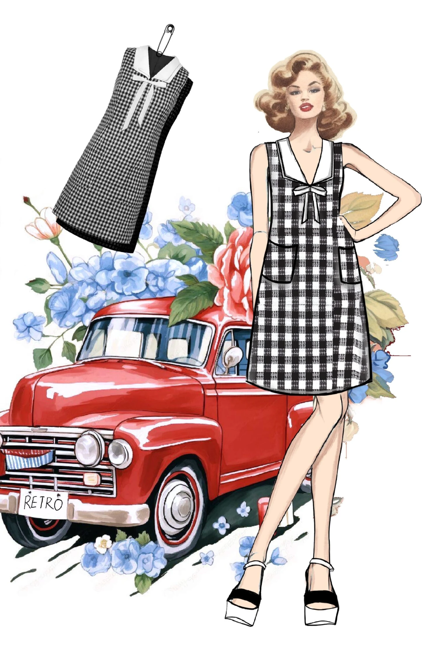 1960s Acetate Gingham Plaid Shift Dress 2 1960s Acetate Gingham Plaid Shift Dress - Image 2