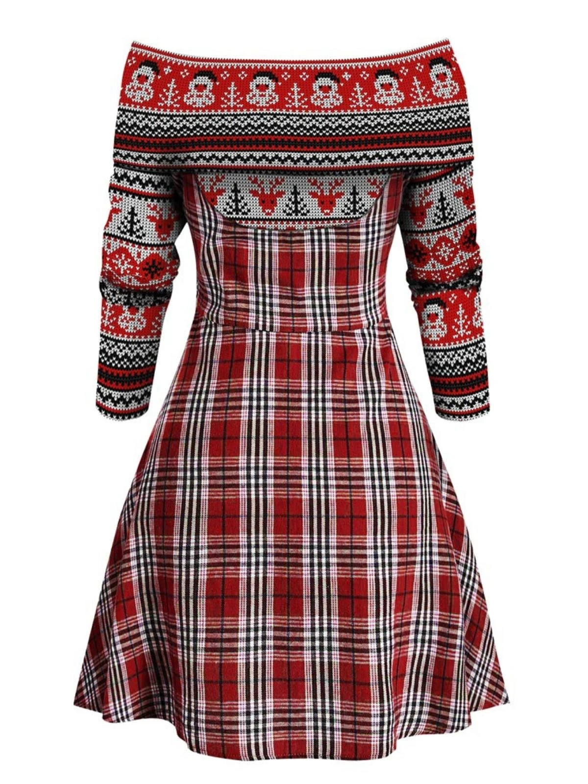 Red 1950s Plaid Off-shoulder Swing Dress 2 Red 1950s Plaid Off-shoulder Swing Dress - Image 2