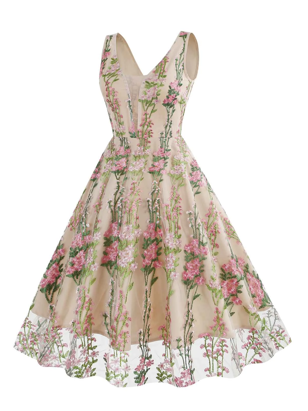 1950s Embroidered Floral V-Neck Swing Dress 10 1950s Embroidered Floral V-Neck Swing Dress - Image 10