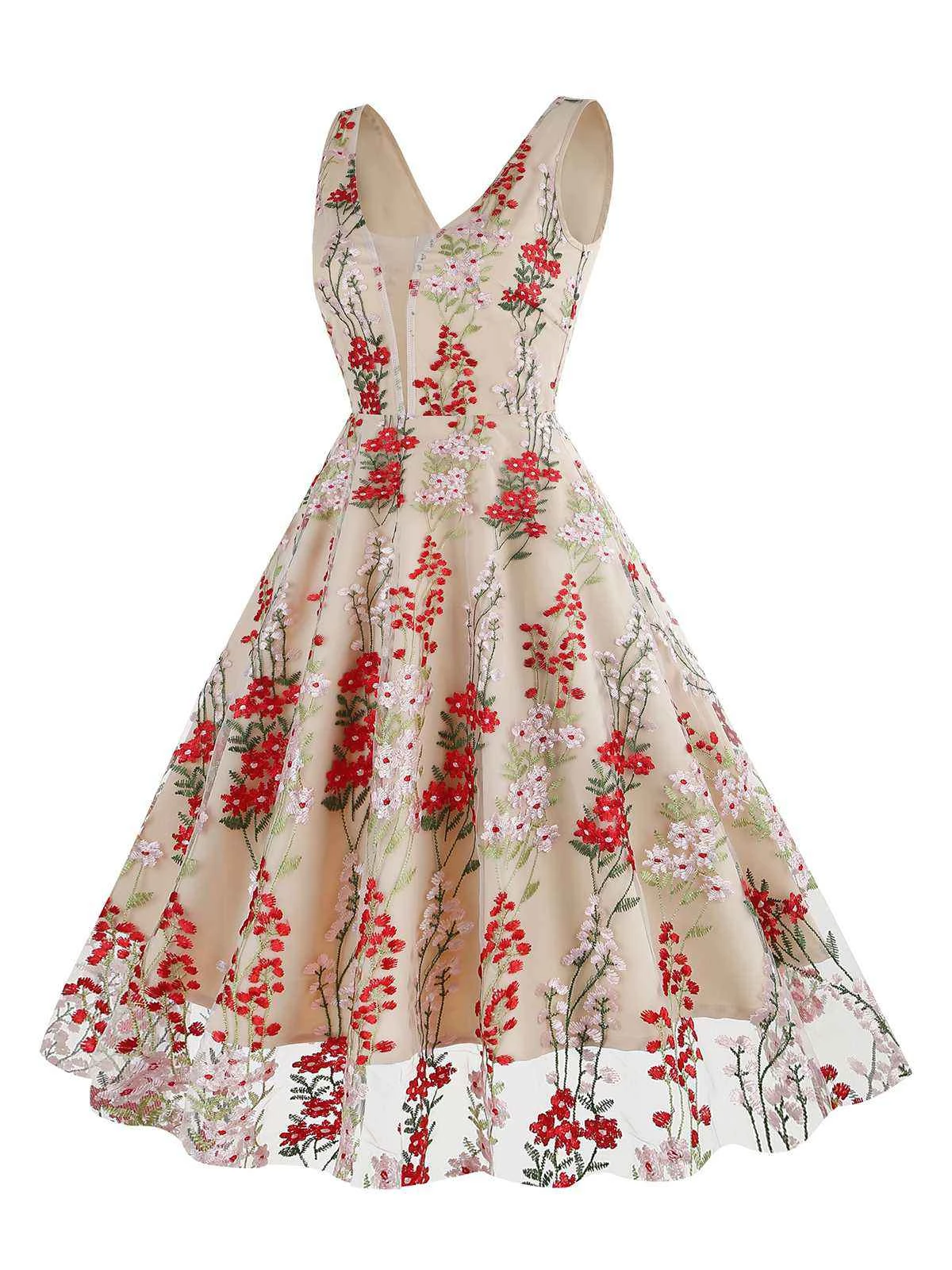 1950s Embroidered Floral V-Neck Swing Dress 2 1950s Embroidered Floral V-Neck Swing Dress - Image 2