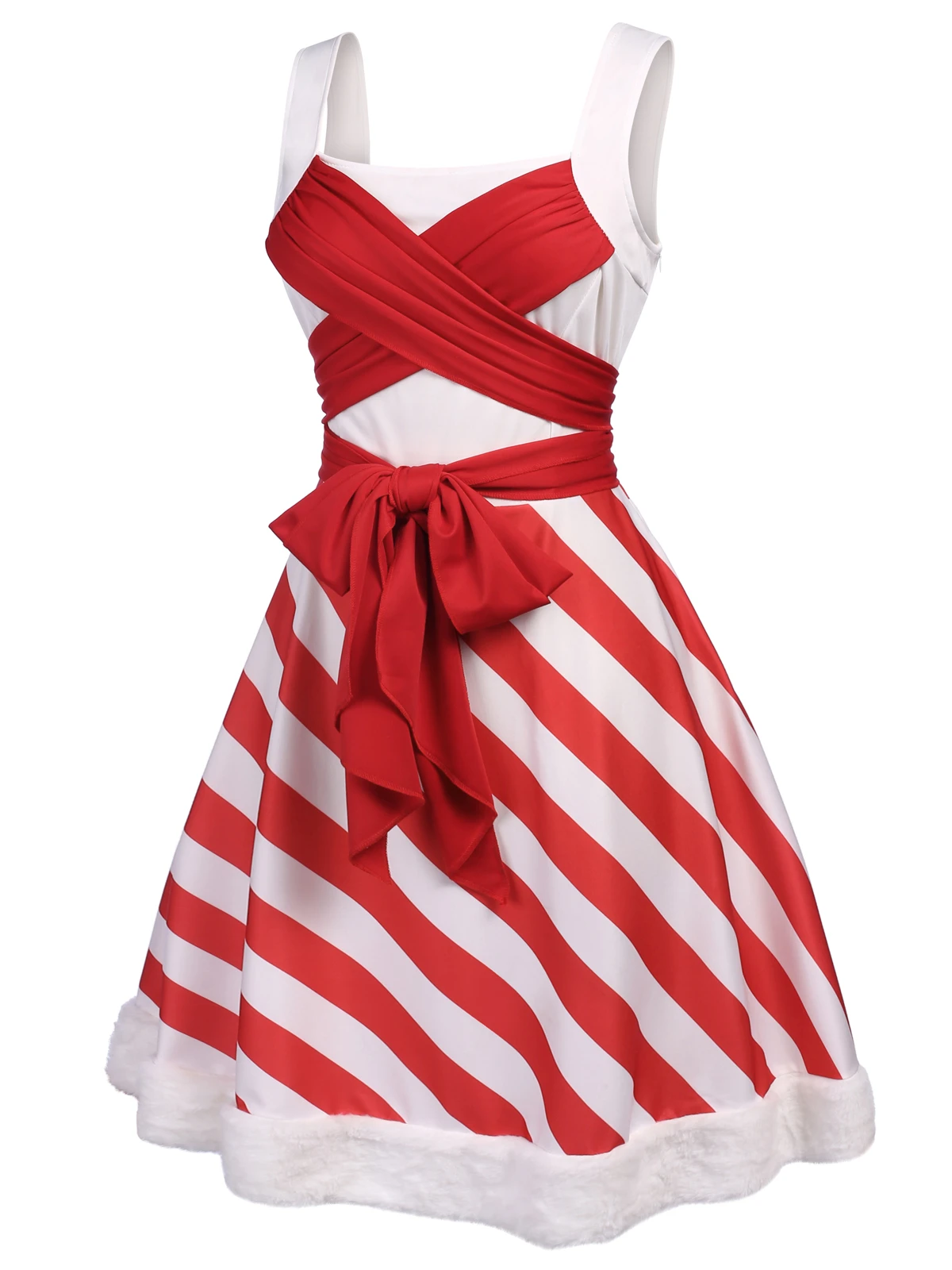 Red 1950s Stripes Bow Swing Dress 2 Red 1950s Stripes Bow Swing Dress - Image 2