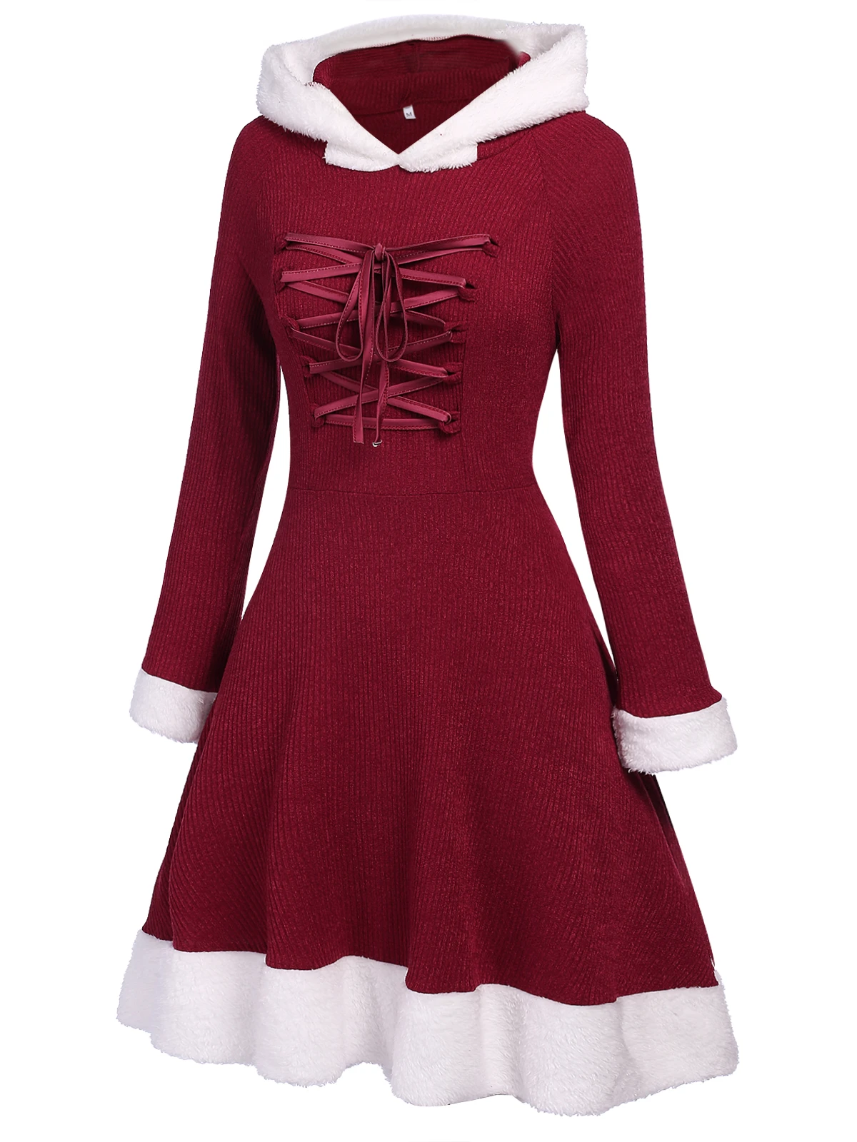 1950s Furry Patchwork Solid Lace-up Dress 4 1950s Furry Patchwork Solid Lace-up Dress - Image 4