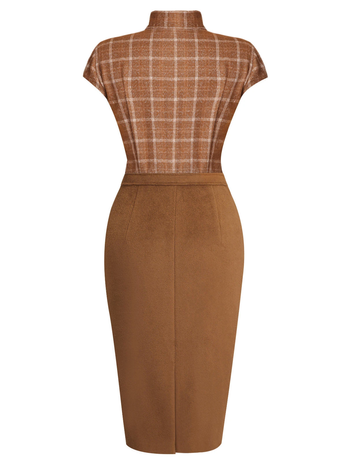 2PCS Brown Bolero Jacket & Plaid Pencil Dress 10 2PCS Brown Bolero Jacket & Plaid Pencil Dress - Image 10