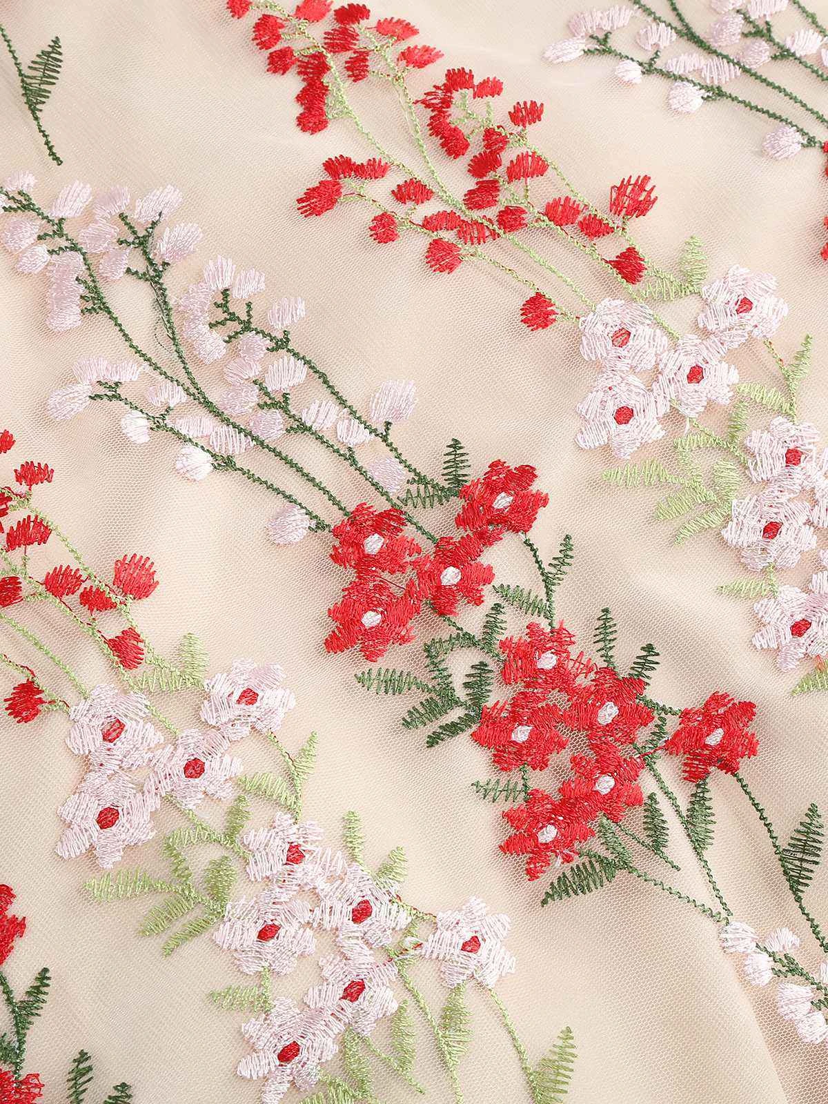 1950s Embroidered Floral V-Neck Swing Dress 6 1950s Embroidered Floral V-Neck Swing Dress - Image 6