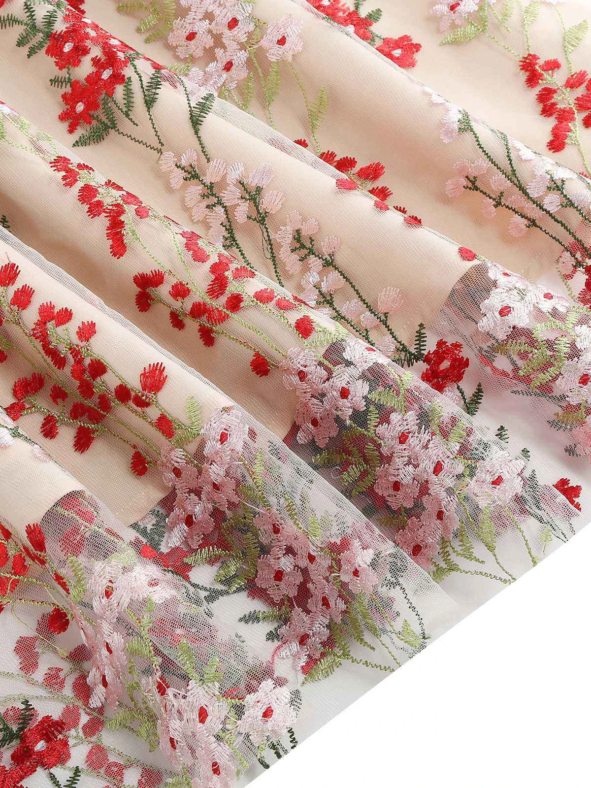 1950s Embroidered Floral V-Neck Swing Dress 8 1950s Embroidered Floral V-Neck Swing Dress - Image 8