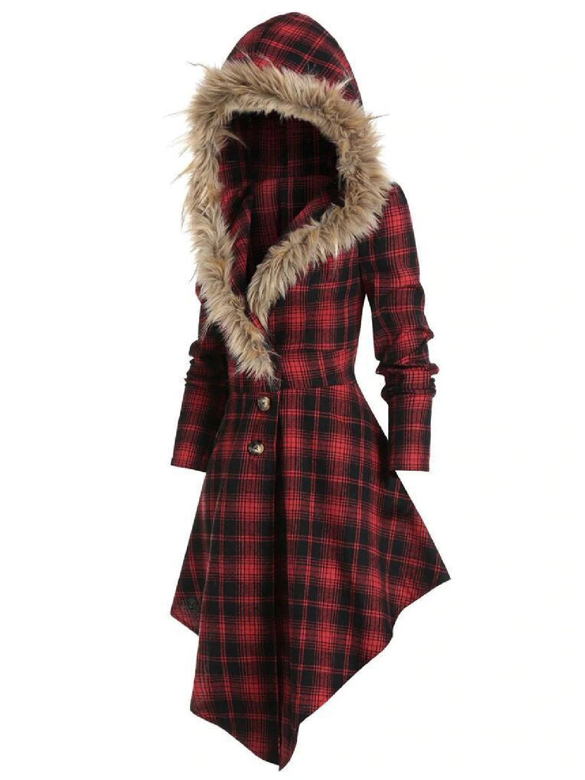 Red 1950s Plaid Long Sleeves Coat Dress 2 Red 1950s Plaid Long Sleeves Coat Dress - Image 2