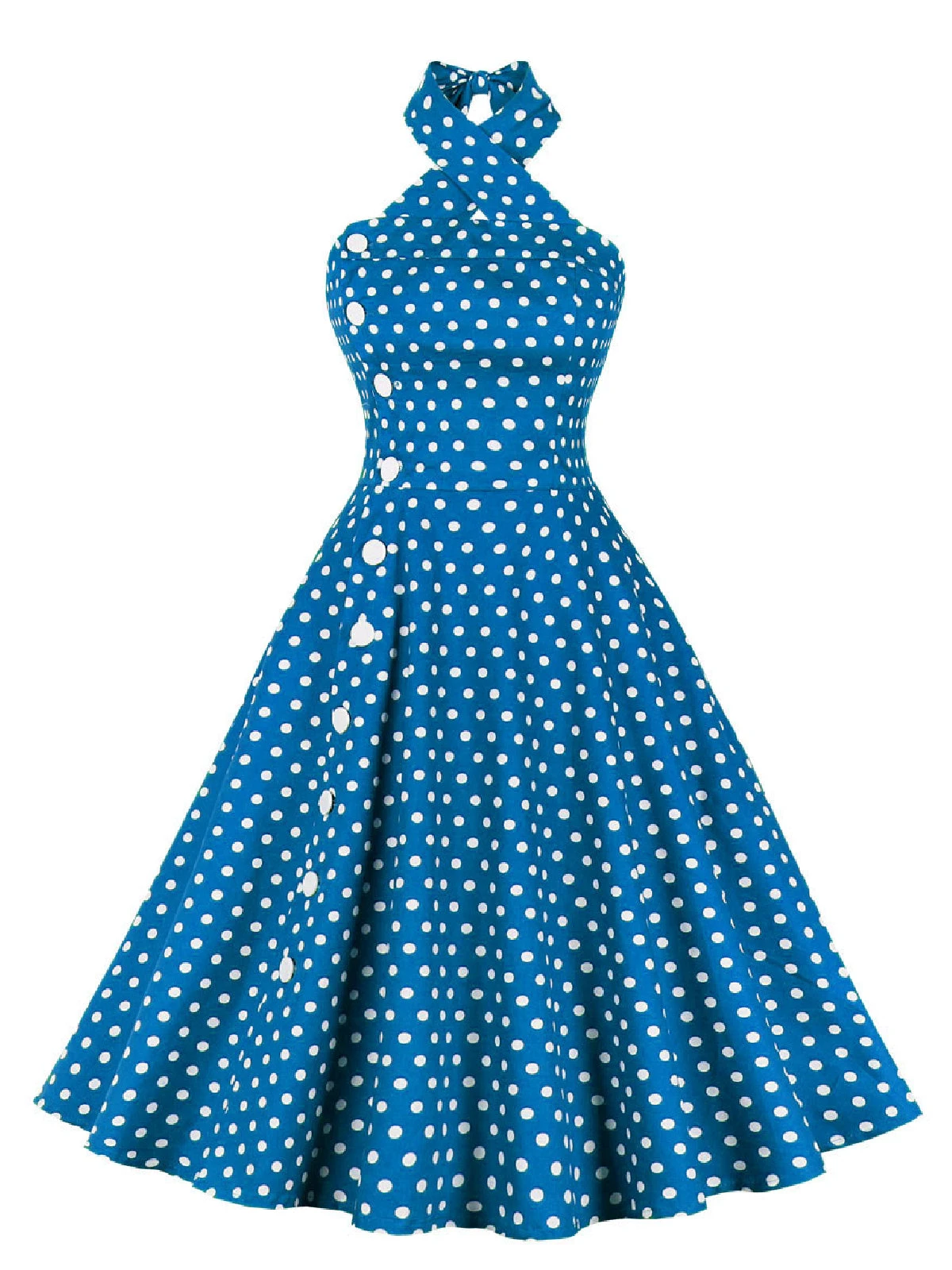Green 1950s Polka Dot Halter Dress 3 Green 1950s Polka Dot Halter Dress - Image 3