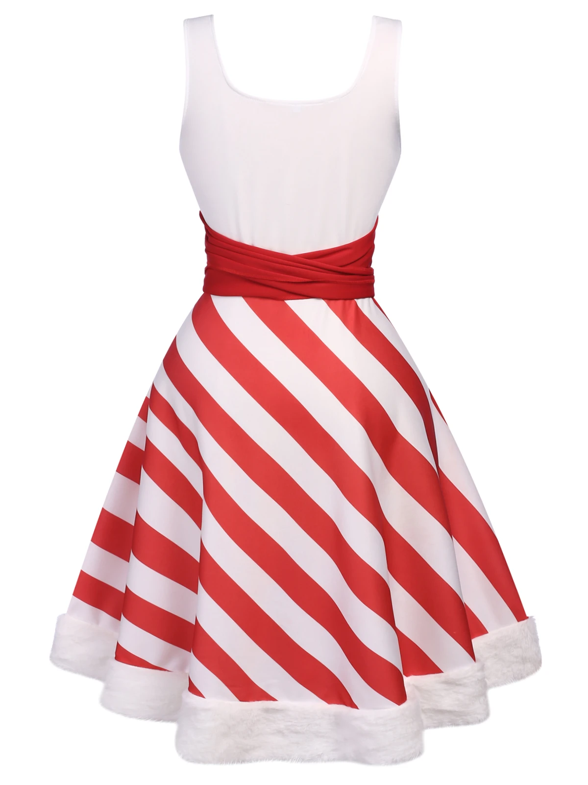 Red 1950s Stripes Bow Swing Dress 3 Red 1950s Stripes Bow Swing Dress - Image 3