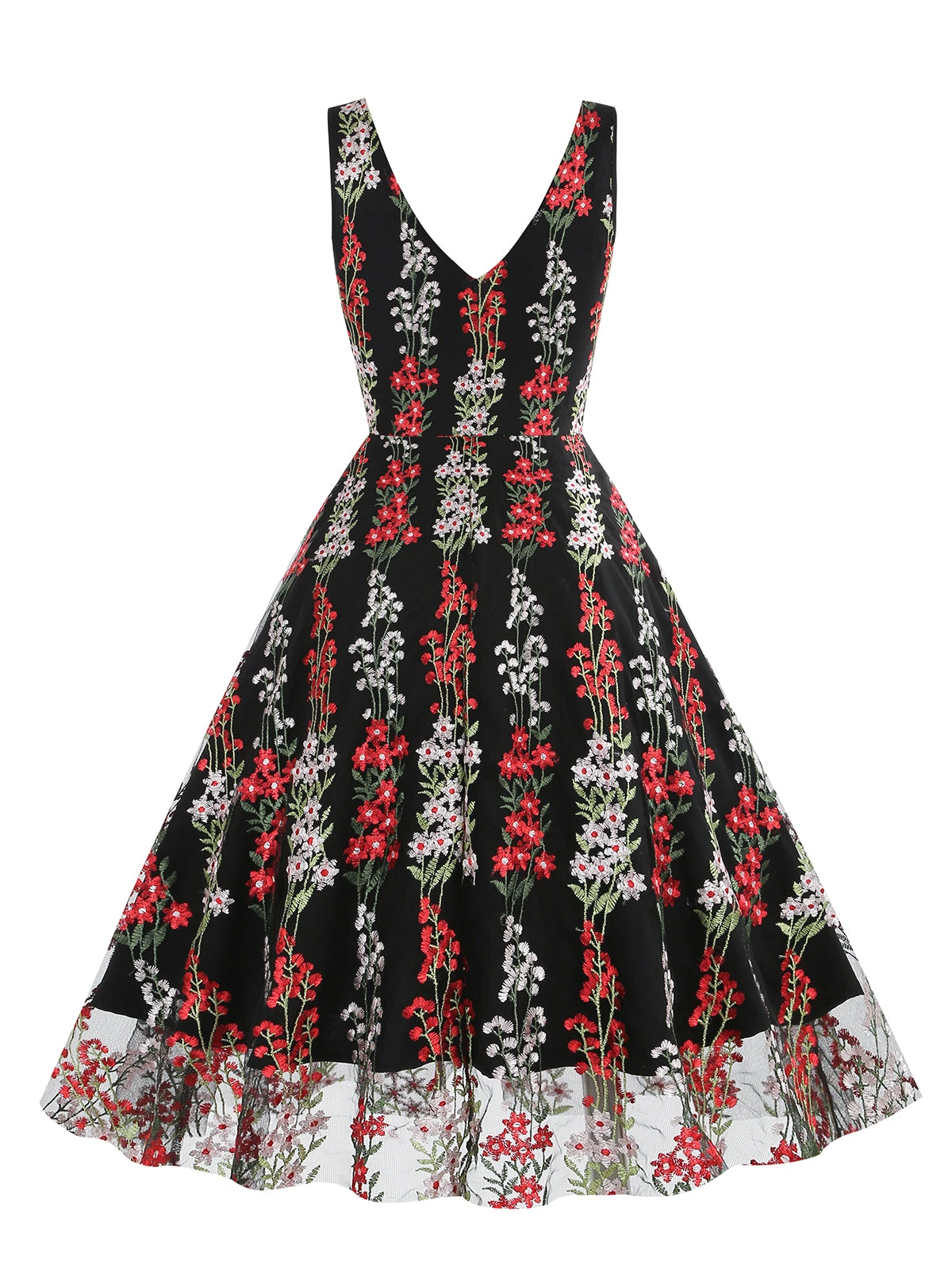 1950s Embroidered Floral V-Neck Swing Dress 14 1950s Embroidered Floral V-Neck Swing Dress - Image 14