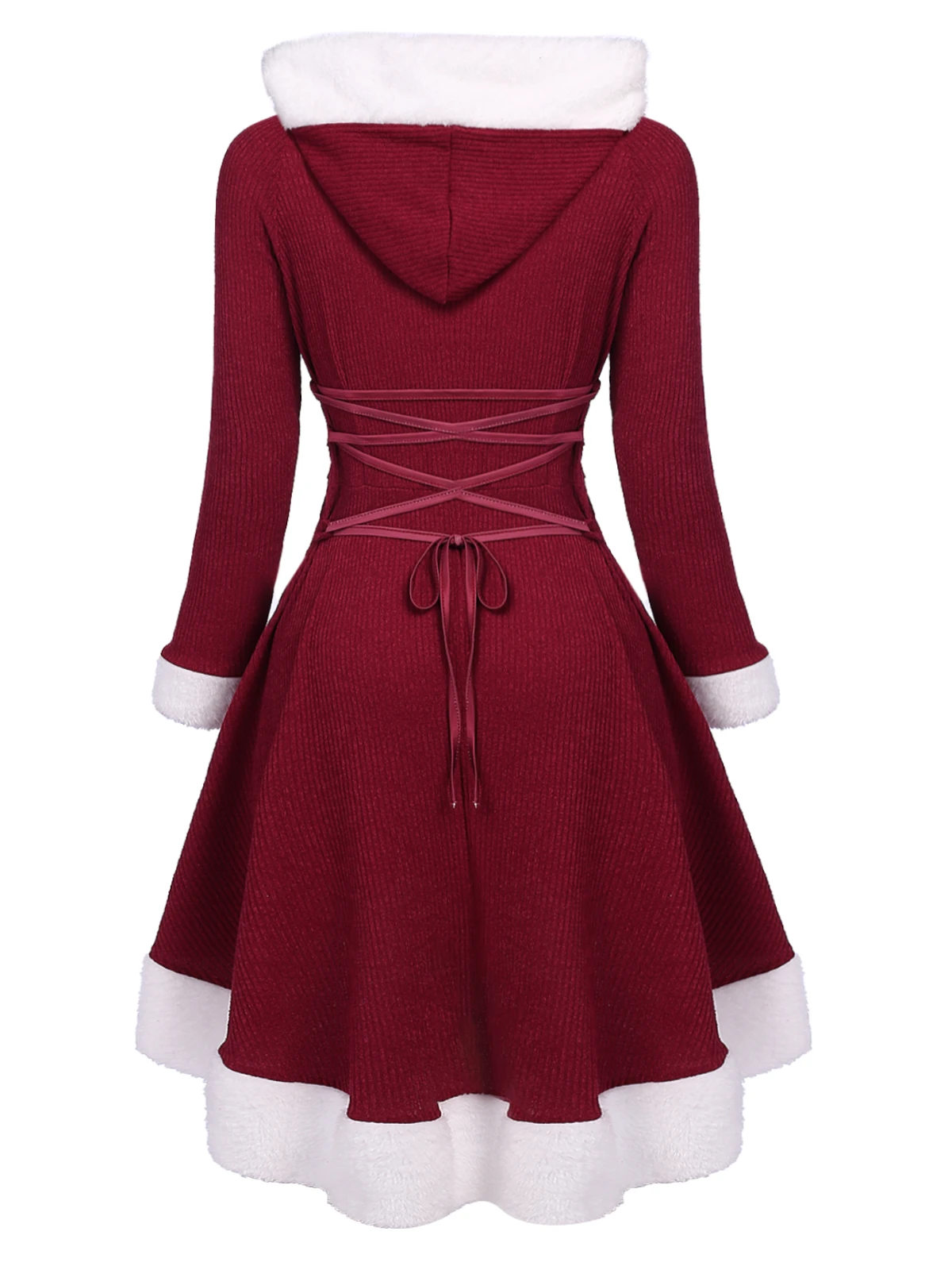 1950s Furry Patchwork Solid Lace-up Dress 5 1950s Furry Patchwork Solid Lace-up Dress - Image 5