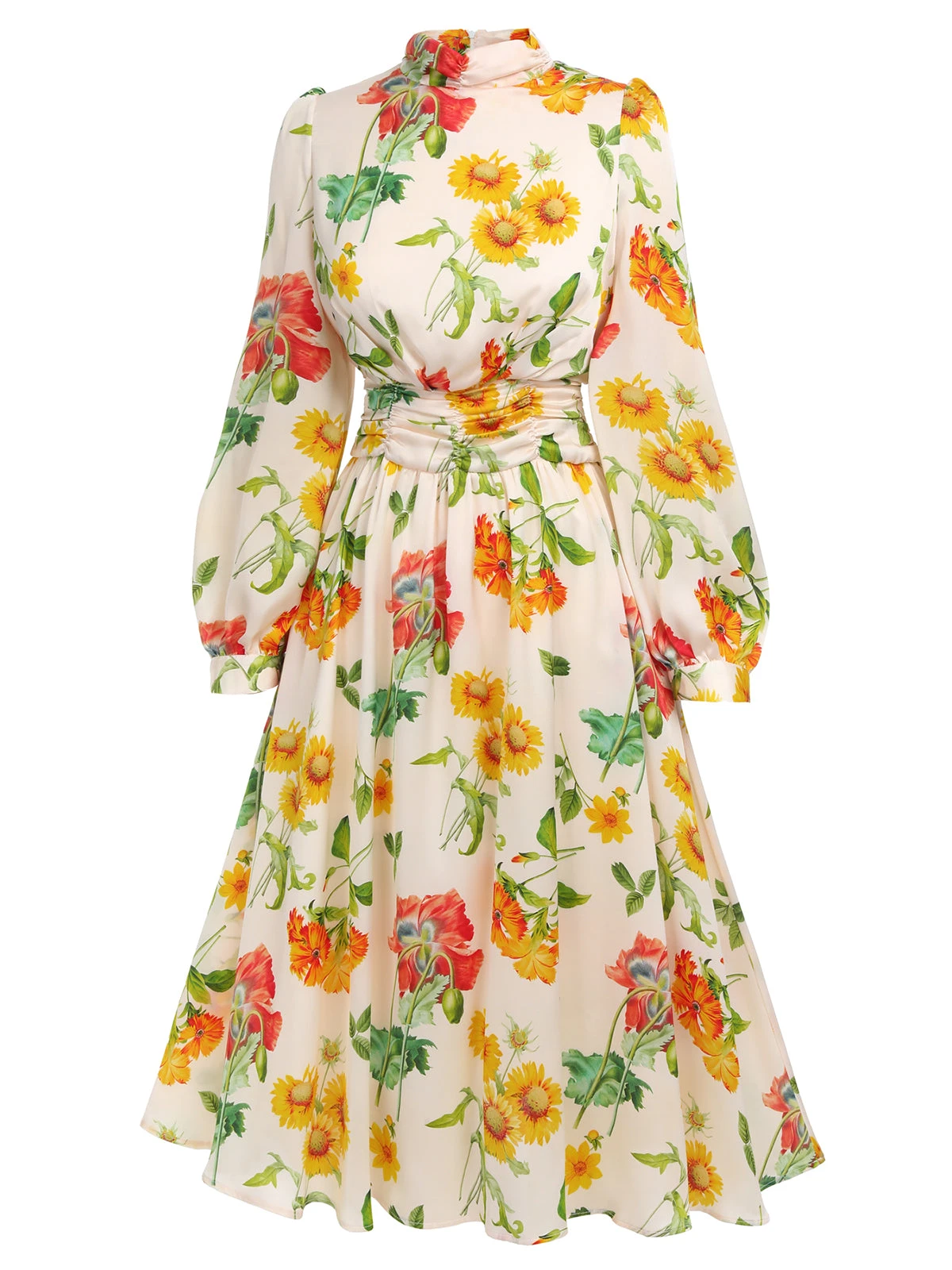 1930s Flower Long Sleeves Swing Dress 4 1930s Flower Long Sleeves Swing Dress - Image 4