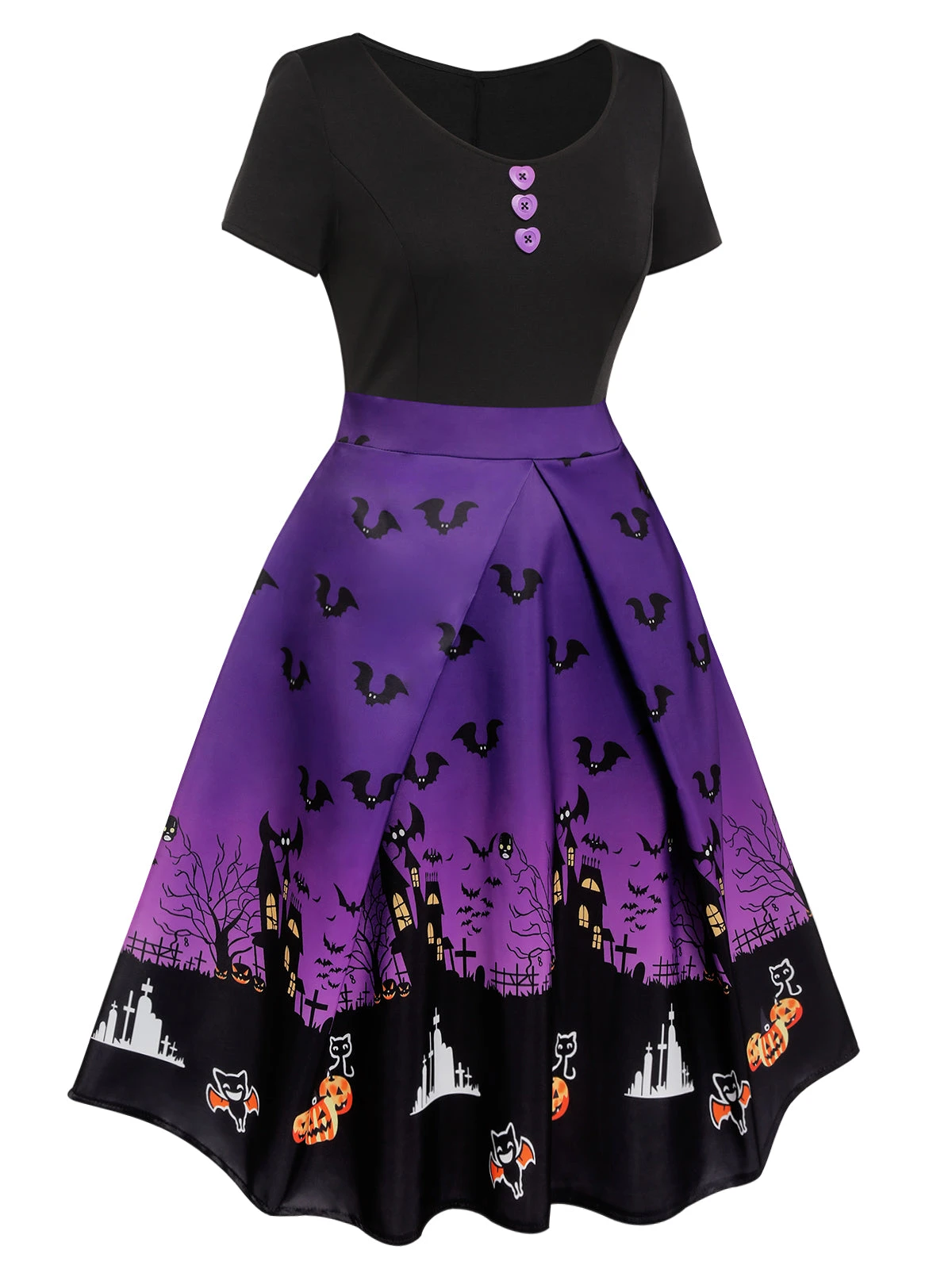 Purple 1950s Halloween Button Dress 3 Purple 1950s Halloween Button Dress - Image 3