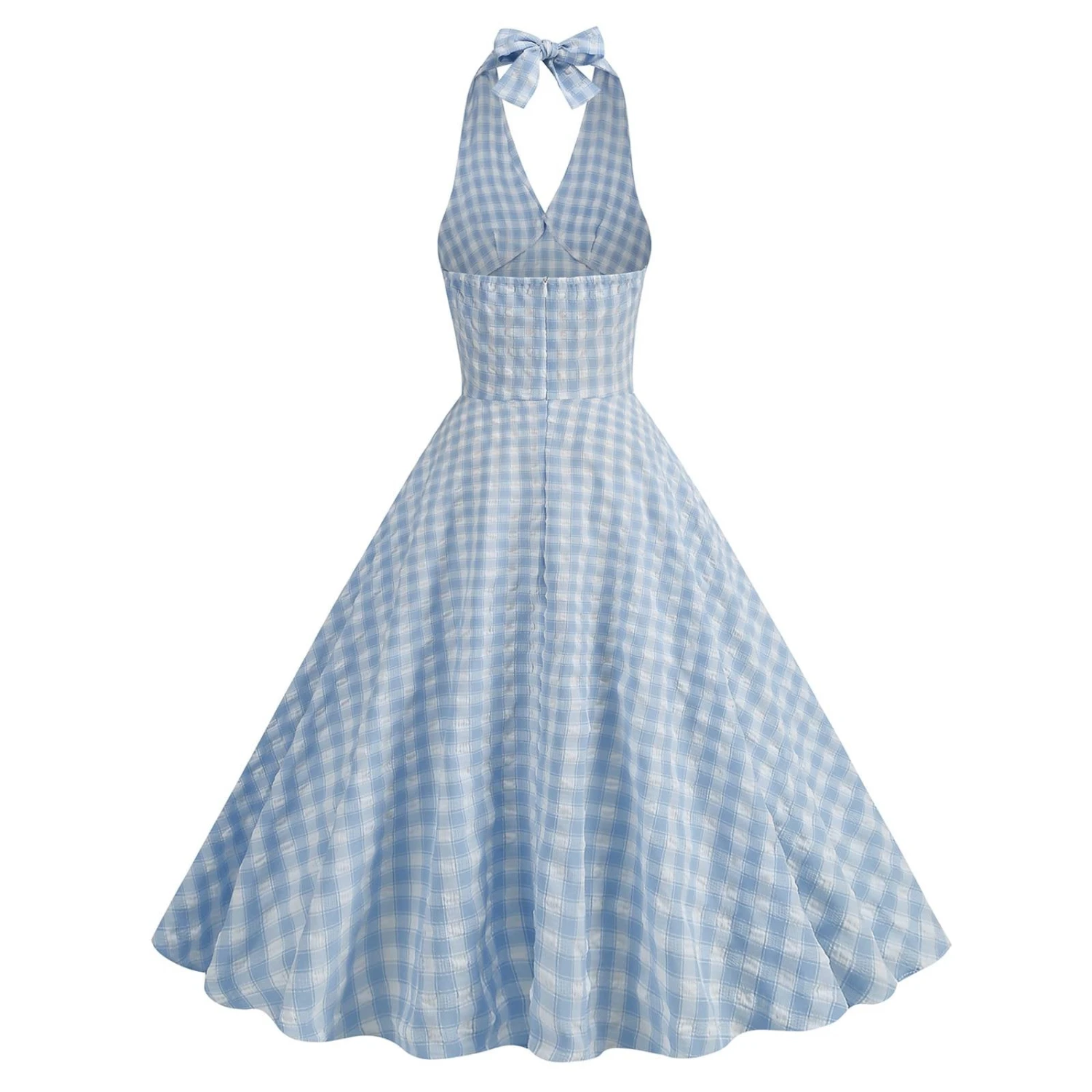 Blue 1950s Halter Plaid Swing Dress 3 Blue 1950s Halter Plaid Swing Dress - Image 3