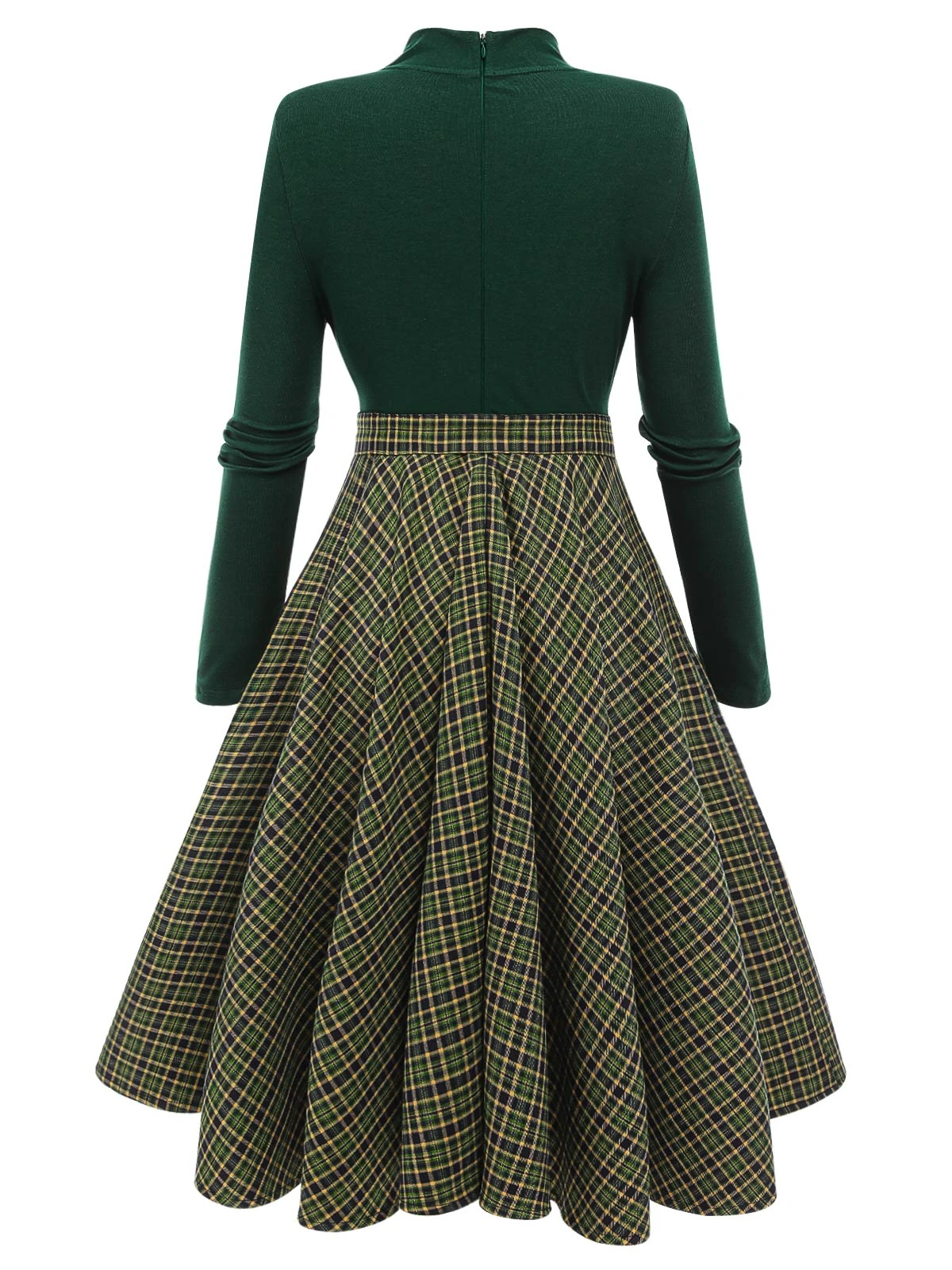 Dark Green 1950s Plaid Knitting Dress 4 Dark Green 1950s Plaid Knitting Dress - Image 4