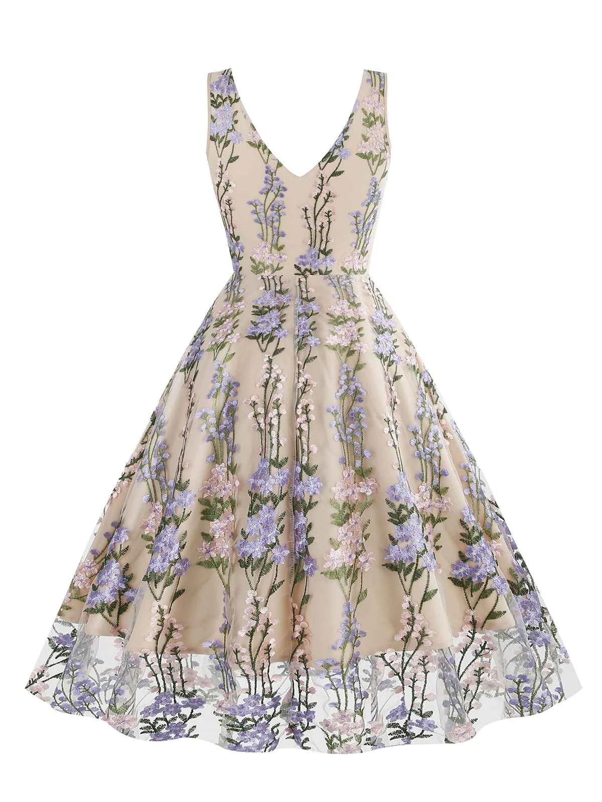 1950s Embroidered Floral V-Neck Swing Dress 20 1950s Embroidered Floral V-Neck Swing Dress - Image 20