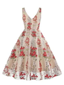 1950s Embroidered Floral V-Neck Swing Dress 22 1950s Embroidered Floral V-Neck Swing Dress -Candi Clothing Shop 3 compressed compressed
