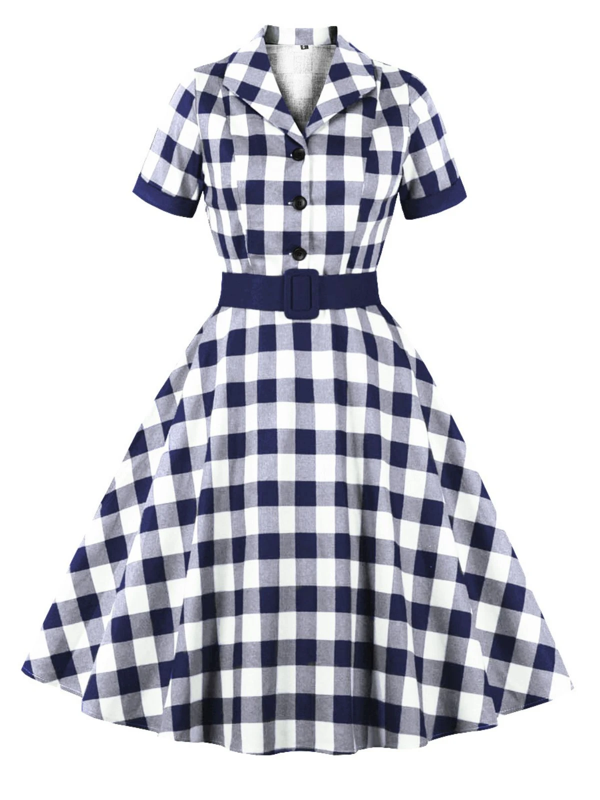 1950s Retro Contrast Short-Sleeved Lapel Dress 1 1950s Retro Contrast Short-Sleeved Lapel Dress
