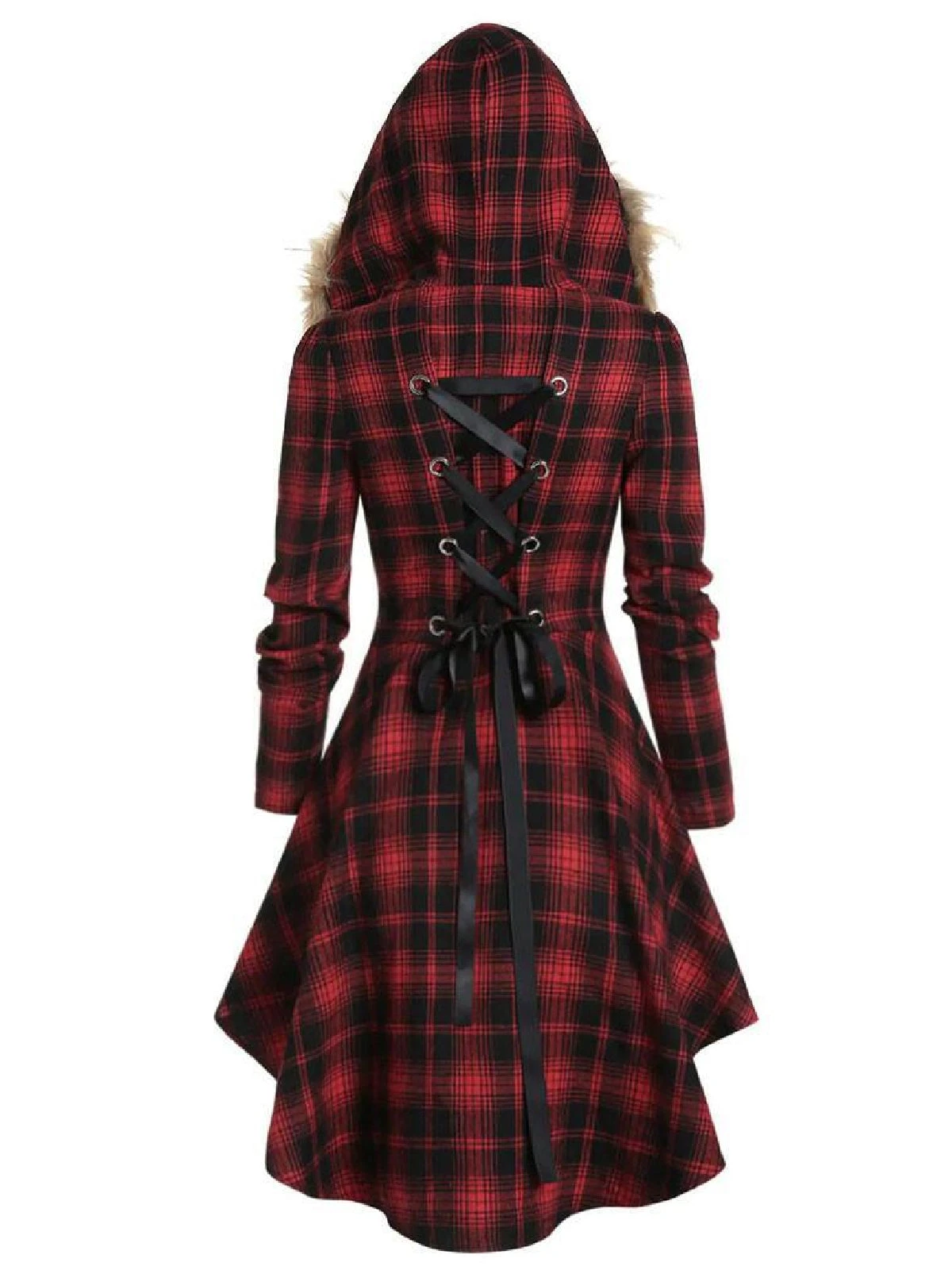 Red 1950s Plaid Long Sleeves Coat Dress 3 Red 1950s Plaid Long Sleeves Coat Dress - Image 3