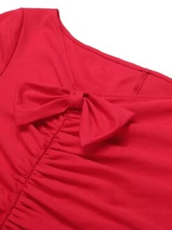 Red 1960s Shirring Bow Solid Wrap Dress 11 Red 1960s Shirring Bow Solid Wrap Dress -Candi Clothing Shop 4 c6031500 cff5 4c82 8289 aad651a52067