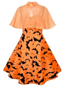 Orange 1950s Cape Patchwork Swing Dress -Candi Clothing Shop 4 f9cf1825 376d 422b 82e6 c9661694b2f8