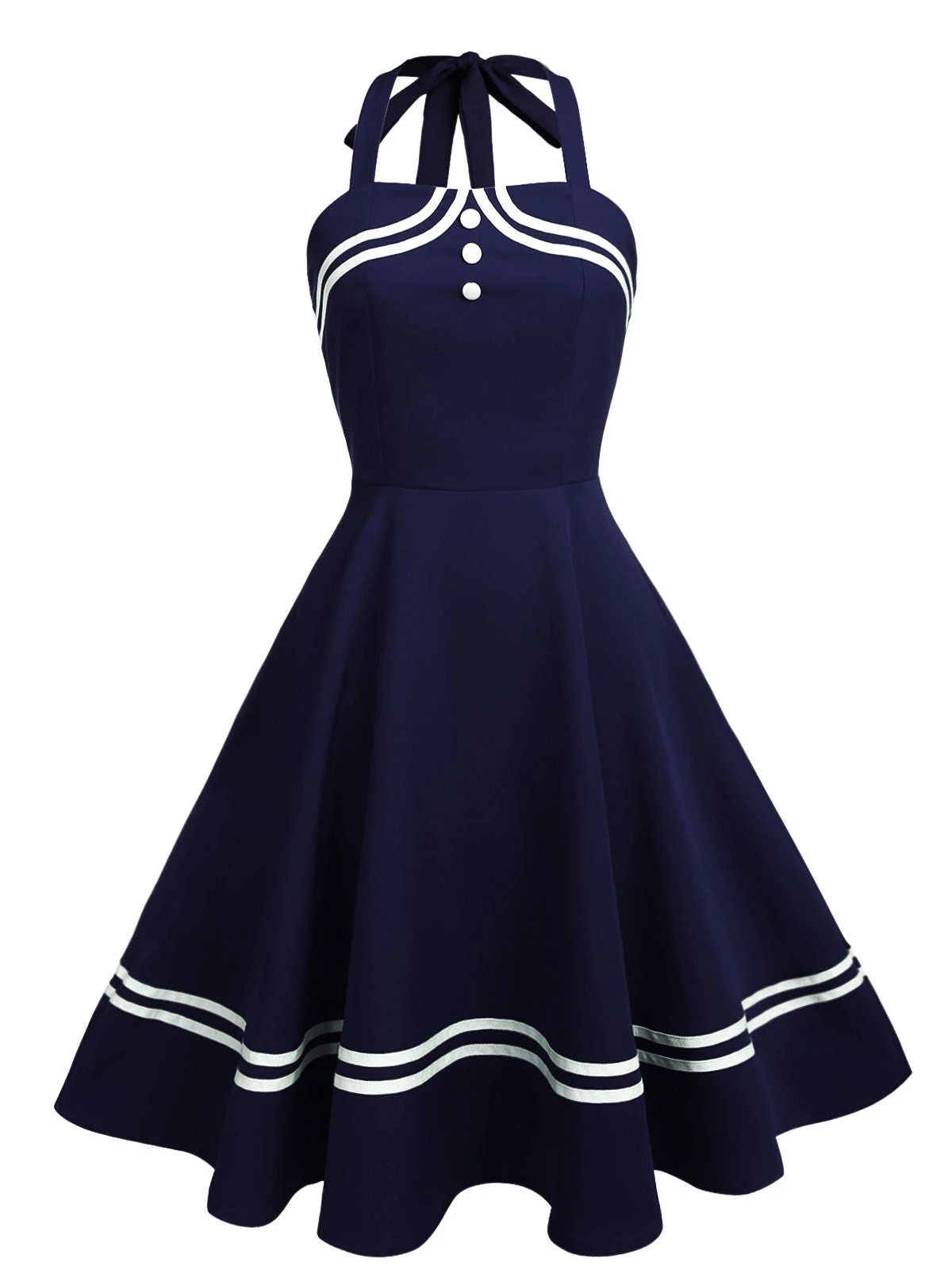 1950s Halter Navy Swing Dress 1 1950s Halter Navy Swing Dress