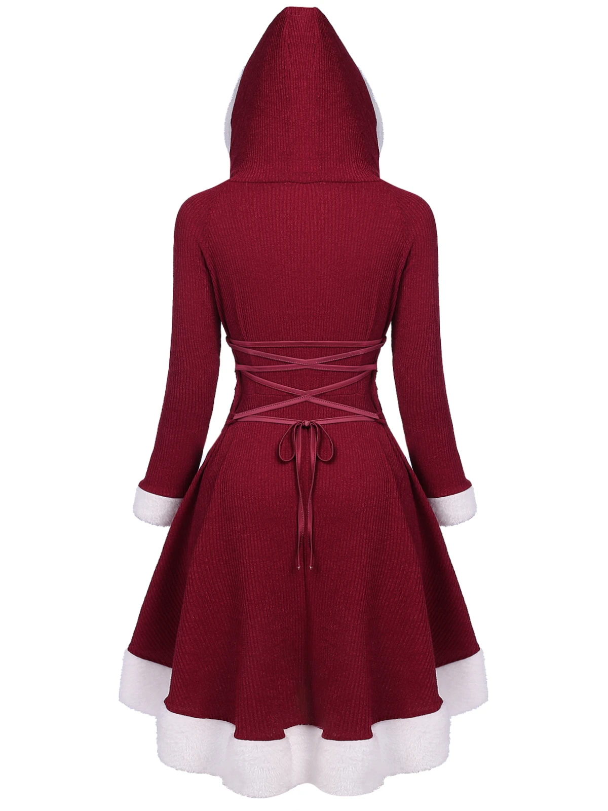 1950s Furry Patchwork Solid Lace-up Dress 2 1950s Furry Patchwork Solid Lace-up Dress - Image 2