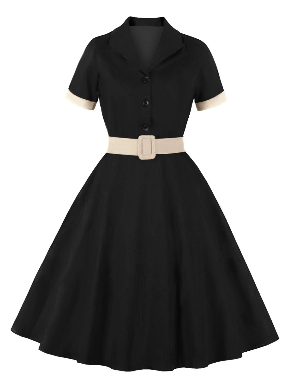 1950s Retro Contrast Short-Sleeved Lapel Dress 5 1950s Retro Contrast Short-Sleeved Lapel Dress - Image 5
