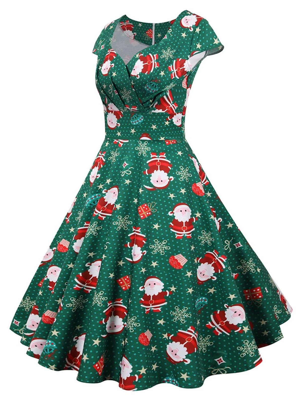 Green 1950s Christmas Polka Dot Dress 2 Green 1950s Christmas Polka Dot Dress - Image 2