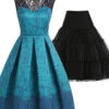 2PCS Blue 1950s Dress & Black Petticoat