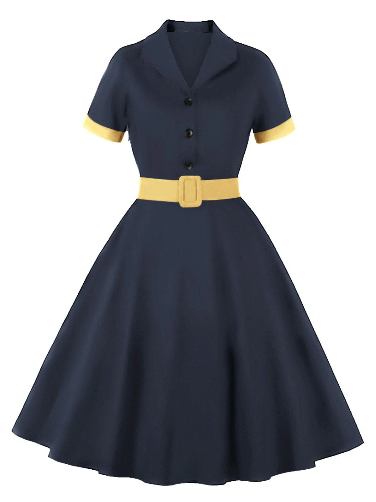 1950s Retro Contrast Short-Sleeved Lapel Dress 7 1950s Retro Contrast Short-Sleeved Lapel Dress - Image 7
