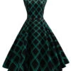 Green 1950s Plaid Belted Swing Dress