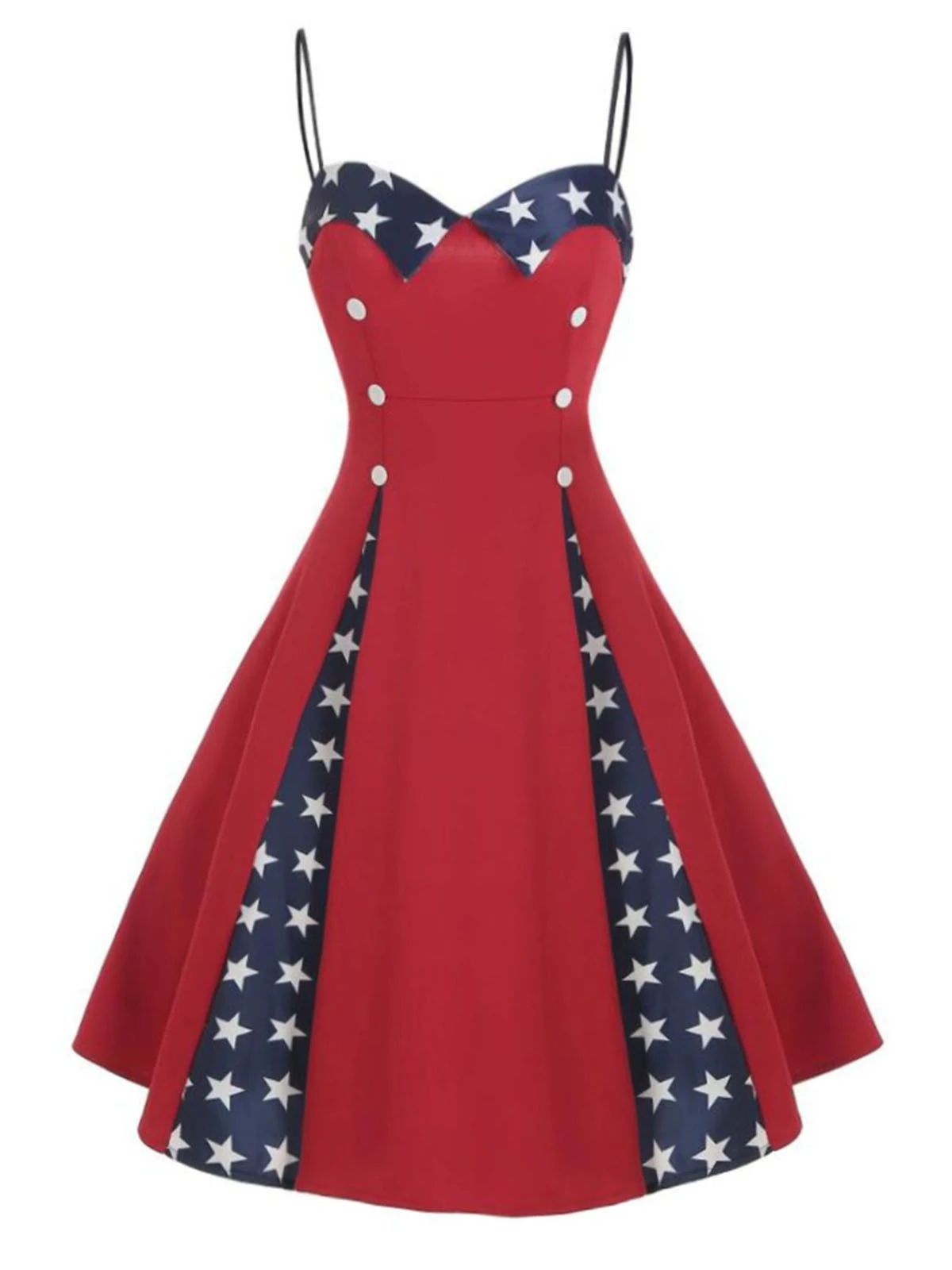 Red 1950s Stars Patchwork Strap Dress 1 Red 1950s Stars Patchwork Strap Dress