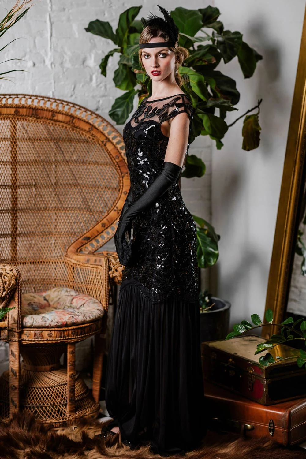 Black 1920s Sequin Maxi Flapper Dress 2 Black 1920s Sequin Maxi Flapper Dress - Image 2