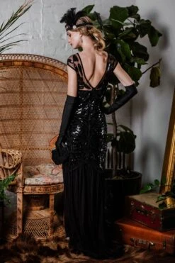 [US Warehouse] Black 1920s Sequin Maxi Flapper Dress -Candi Clothing Shop ALEX6241