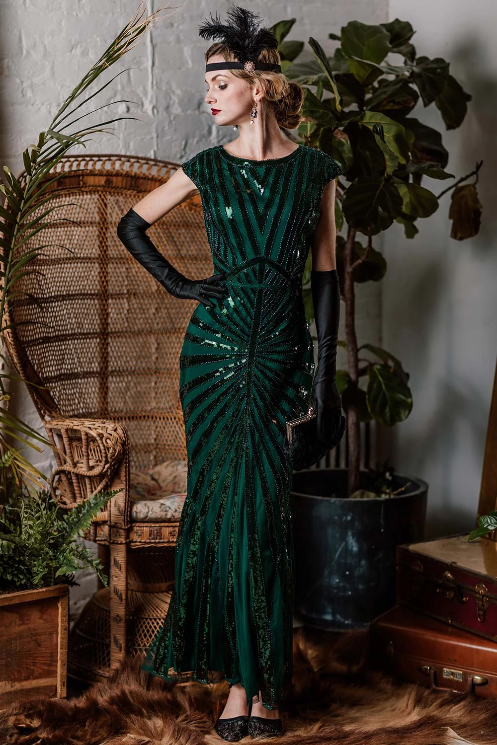 Green 1920s Sequin Art Deco Maxi Dress 2 Green 1920s Sequin Art Deco Maxi Dress - Image 2