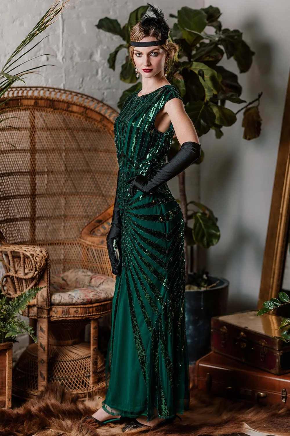 Green 1920s Sequin Art Deco Maxi Dress 3 Green 1920s Sequin Art Deco Maxi Dress - Image 3
