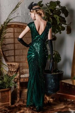 Green 1920s Sequin Art Deco Maxi Dress 11 Green 1920s Sequin Art Deco Maxi Dress -Candi Clothing Shop ALEX6332