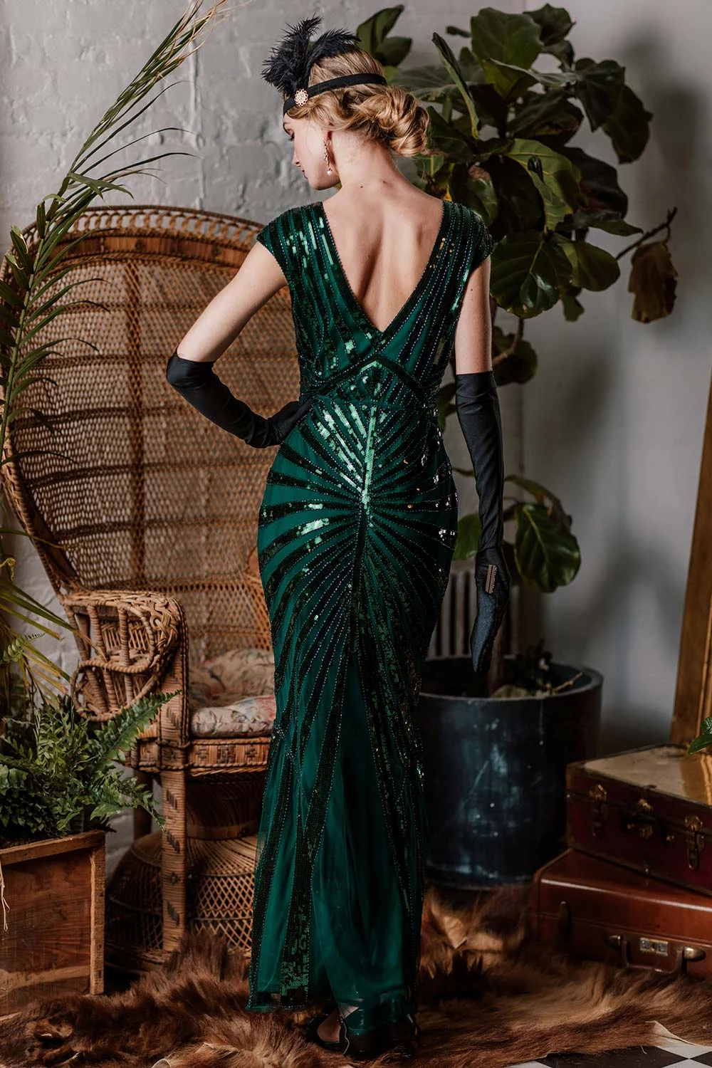 Green 1920s Sequin Art Deco Maxi Dress 4 Green 1920s Sequin Art Deco Maxi Dress - Image 4