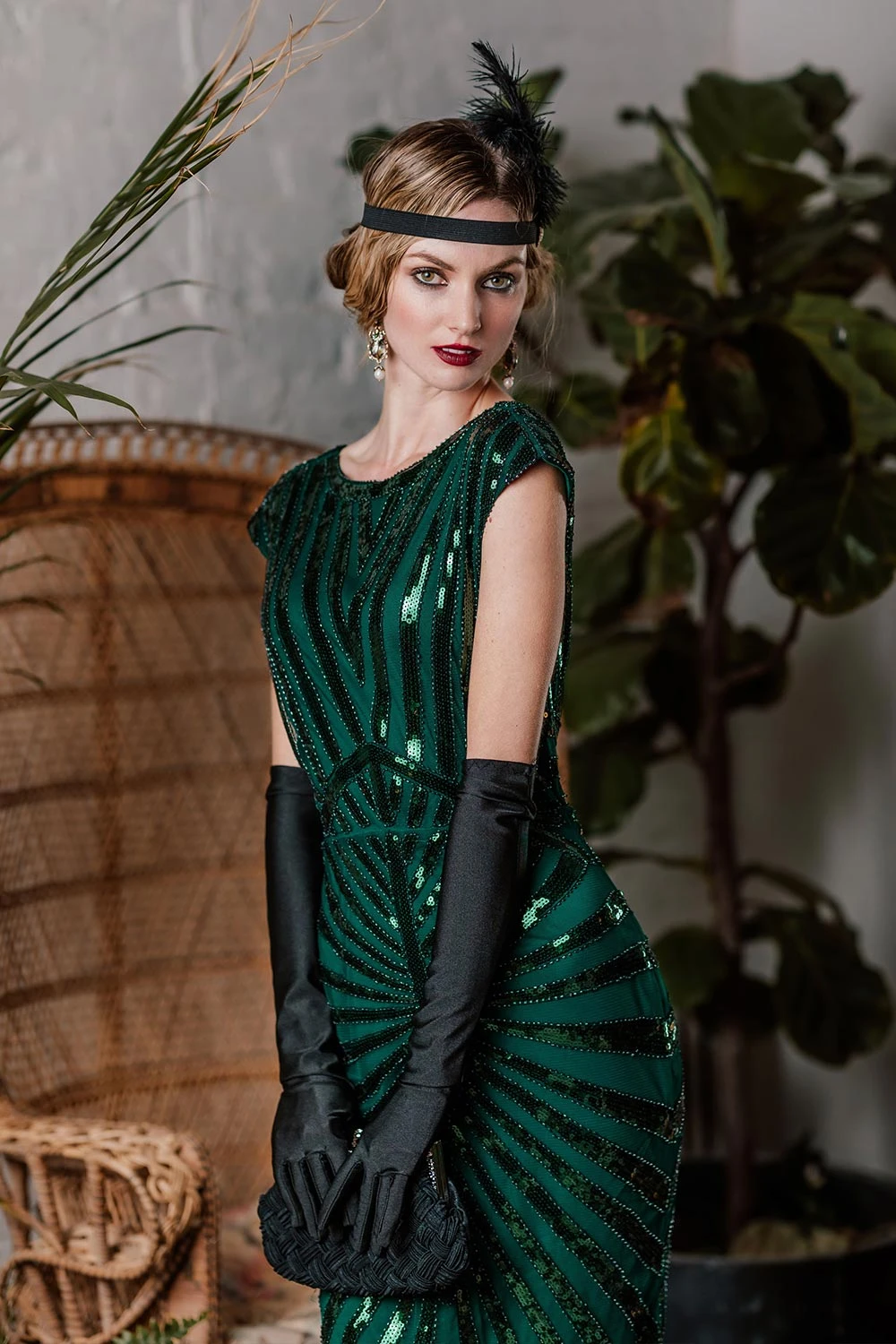 Green 1920s Sequin Art Deco Maxi Dress 5 Green 1920s Sequin Art Deco Maxi Dress - Image 5