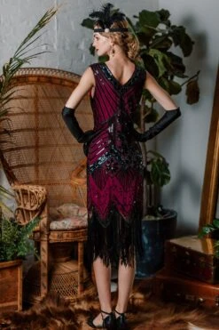 [US Warehouse] Rose Red 1920s Flapper Sequin Dress -Candi Clothing Shop ALEX6366