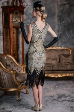 [US Warehouse] Champagne 1920s Sequined Flapper Dress -Candi Clothing Shop CBH170677 CT 1