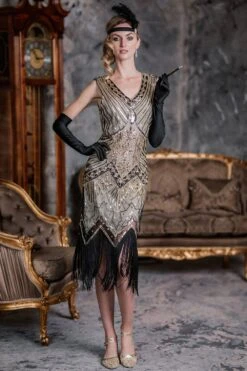 [US Warehouse] Champagne 1920s Sequined Flapper Dress