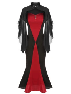 2PCS 1930s Halloween Fishtail Dress & Sheer Coat 10 2PCS 1930s Halloween Fishtail Dress & Sheer Coat -Candi Clothing Shop CBH180745 3