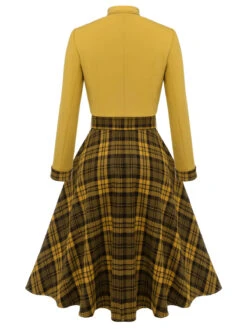 2PCS Yellow 1950s Short Coat & Plaid Dress 13 2PCS Yellow 1950s Short Coat & Plaid Dress -Candi Clothing Shop CBH180812 4